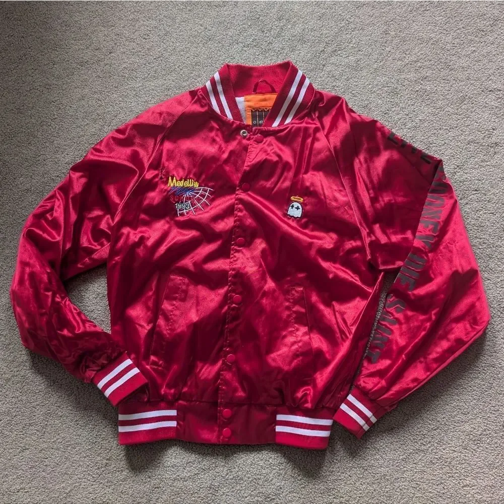 B wood Air Pablo Flight Jacket Red Satin Size S